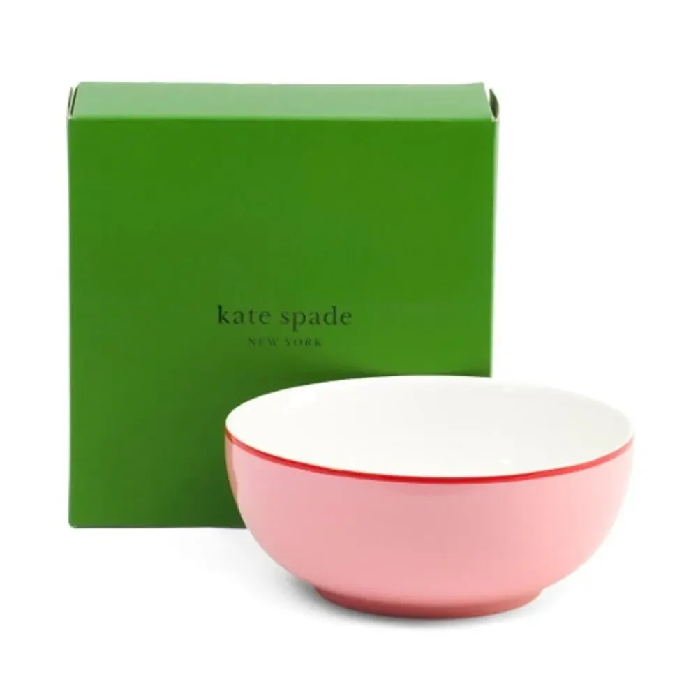 Kate Spade Make It Pop Pink Serving Bowl with Contrasting Red Rim 11in NEW